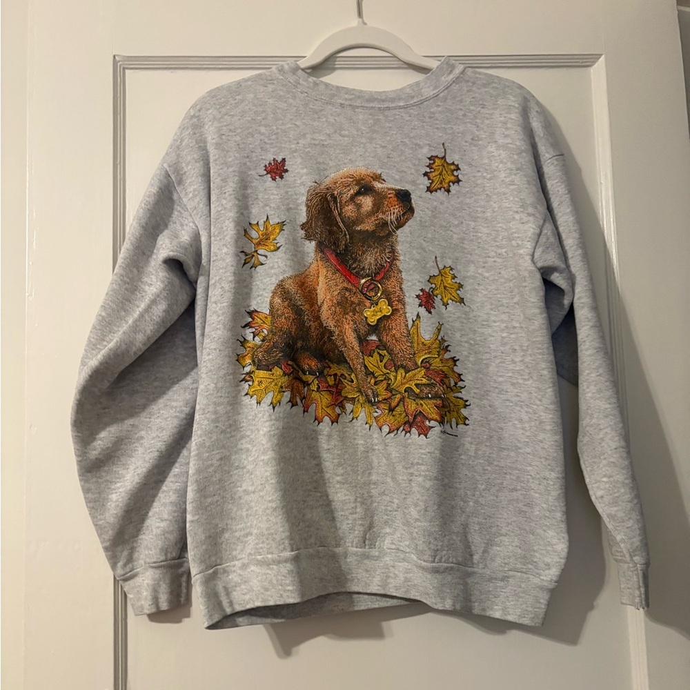 Vintage Golden Retriever Dog Fall Sweatshirt Gray Size Medium